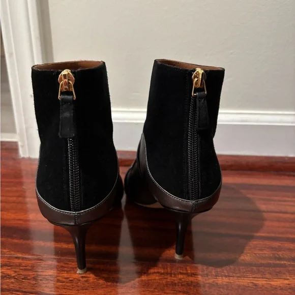 Malone Souliers Pointed Toe Black Suede and Silver Leather Ankle Boots - Picture 5 of 9